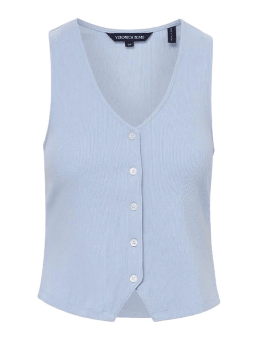 Veronica Beard Hoorne Ribbed Sleeveless Button Tank in Bluebell